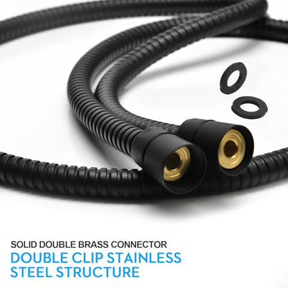 Shower Hose Extra Long 59 Inches Handheld Shower Head Hose with Brass Insert and Nut - Durable and Flexible - Black