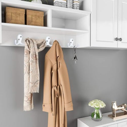 IBosins 28 Pack White Double Prong Coat Hooks Wall Mounted with 56 Screws - color: 28 Pcs White