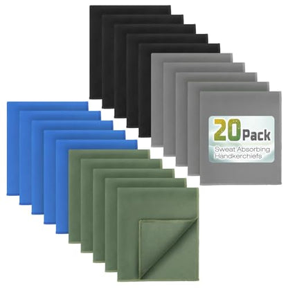 20 Pack 12"x10" Microfiber Sweat Absorbing Handkerchiefs for Men, Quick-Dry Sweat Rags Towels for Face, Neck, Gym - color: 5grey+5blue+5black+5green