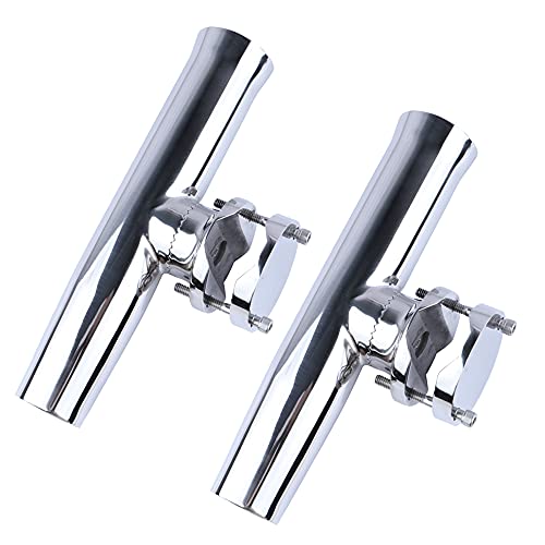 (2X) 316 Stainless Tournament Style Boat Fishing Holder Clamp on Fishing Rod Holder for Boat 1-1/4" to 2" Rail Gimbal Pin at Bottom