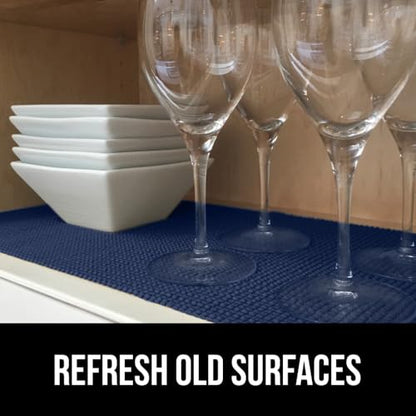 GORILLA GRIP powerGRIP Drawer Shelf and Cabinet Liner, Thick Strong Hold, Non-Adhesive Liners Protect Kitchen Cabinets and Cupboard, Bathroom Drawers, Easy Install, Breathable Mat, 12" x10', Navy Blue - color: Navy, style: 12" x 10'