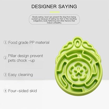 Slow Feeder Dog & Cat Bowl - Interactive Maze Puzzle Dish for Healthy Digestion, Anti-Gulping Food Grade Feeder(Green)