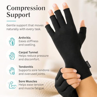 Vive Arthritis Gloves - Men, Women Rheumatoid Compression Hand Glove - color: Black, size: X-Small
