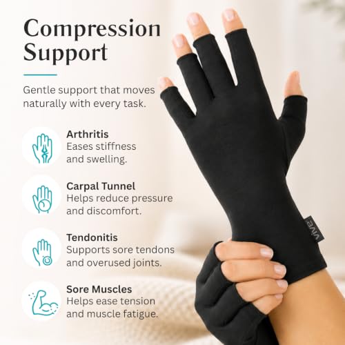 Vive Arthritis Gloves - Men, Women Rheumatoid Compression Hand Glove - color: Black, size: Small