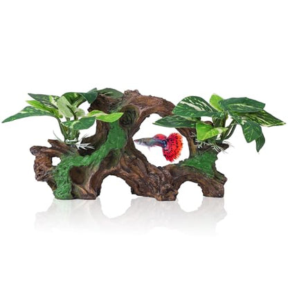 Artificial Aquarium Ornaments Reptiles Betta Fish Tank Accessories Silk Leaf Plants Decoration Driftwood Cave Decor