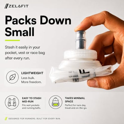 ZelaFit® 2x Running Water Bottle 500ml - Collapsible Water Bottle, Perfect Running Accessories - Hydration Vest Compatible Leakproof Soft Flask - Easy-Fill and Lightweight (1)