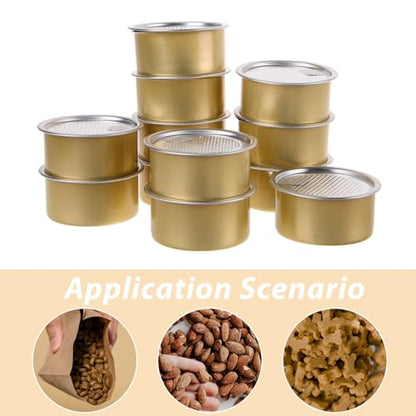 BESTOYARD Self-seal Tin Can with Lid: 12pcs Aluminum Cans Metal Storage Tins Press-in Food Container Refillable Airtight Tin Empty Fish Meat Pet Food Can Snack Box for Preservation, Bronze