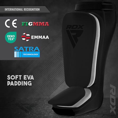 RDX Shin Guards Kickboxing Muay Thai, SATRA Approved, MMA Leg Instep Protection Pads, Sparring Training Martial Arts Boxing, Elasticated Padded Protector, Karate BJJ Taekwondo Gear, Men Women - color: Full Black, size: X-Large