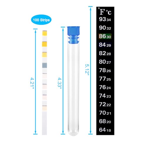 8 in 1 Aquarium Test Kit Fish Tank Test Strips Accurate Water Quality Testing Strips for Ammonia PH Total Alkalinity Carbonate Hardness Free Chlorine Nitrate Nitrite Temperature (100 Strips)