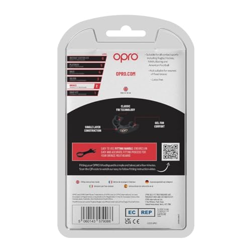 OPRO Bronze Level Youth Moldable Mouth Guard, Essential Fit, Black - color: Black, size: Youth