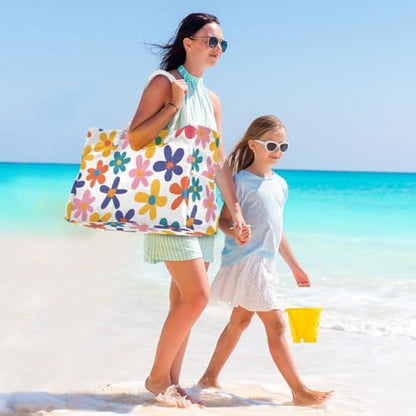 senya Large Beach Bags Totes Canvas Tote Shoulder Bag Soft Wave Water Resistant Bags for Gym Travel Daily Ocean - color: Colorful Flower