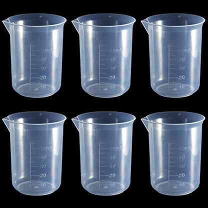 Waziaqoc 50ml/1.7oz Plastic Graduated Beaker (6 Pack), Transparent PP Measuring Cup Mixing Cup for Kitchen Lab - color: 6pcs, size: 50 ml
