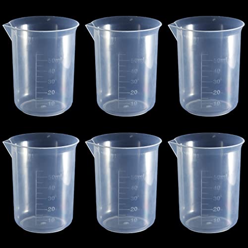 Waziaqoc 50ml/1.7oz Plastic Graduated Beaker (6 Pack), Transparent PP Measuring Cup Mixing Cup for Kitchen Lab - color: 6pcs, size: 50 ml