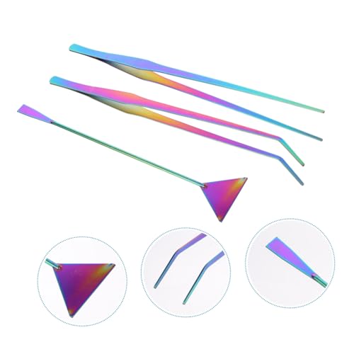 3pcs Colored Titanium Coated Stainless Steel Aquarium Tools Kit Tweezers and Spatula Set for Fish Tank Water Plants Cleaning