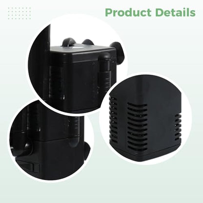 AP-1000L Internal Fish Tank Filter, 3-in-1 Submersible Power Filter for Aquarium and Turtle Tank, Activated Carbon, Adjustable Flow, Low Water Level, 6.7 x 1.9 x 1.6 in