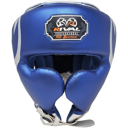 RIVAL Boxing RHG100 Professional Headgear - Lightweight Construction with Wide, Lateral Eye Opening for Maximum Visibility - color: Blue/Silver, size: Medium