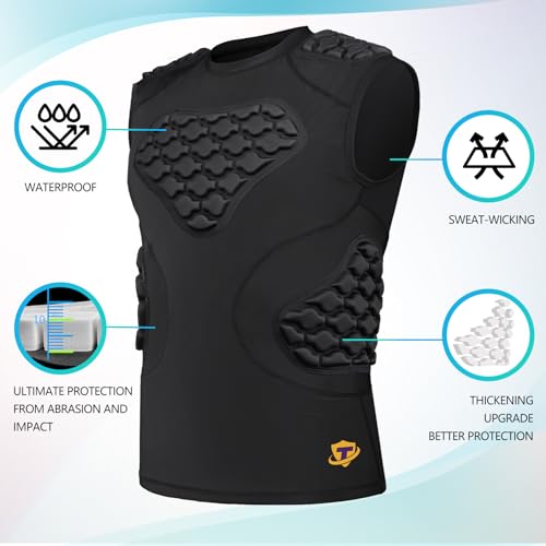 TUOY Adult Rib Chest Protector, New Version - Padded 5 Pads Baseball Football Lacrosse Rib Heart Sternum Guard - color: RY-Black, size: XX-Large