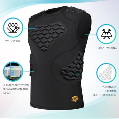 TUOY Adult Rib Chest Protector, New Version - Padded 5 Pads Baseball Football Lacrosse Rib Heart Sternum Guard - color: RY-Black, size: Medium