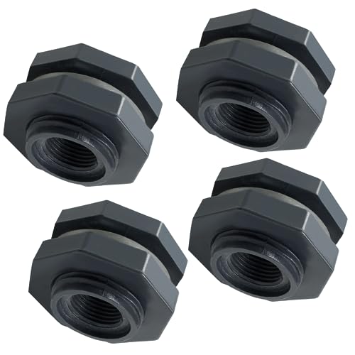 4pcs NPT1/2 PVC Bulkhead Fitting, 1/2 Inch Plastic Water Tank Connector Threaded Thru-Bulk Pipe Fittings for Rain Barrels, Aquariums, Bucket Hose Adapter, Ponds, Pools - color: 4pcs, size: 1/2 Inch