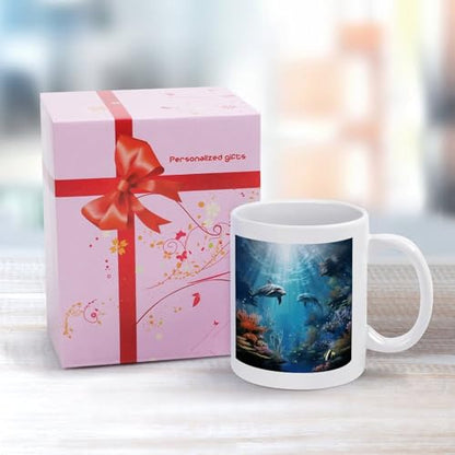 11oz White Ceramic Coffee Mug Funny Blue Ocean Underwater Fish Tea Cup Microwave & Dishwasher Safe, Lead-Free for Home Office Daily Use & Gifting