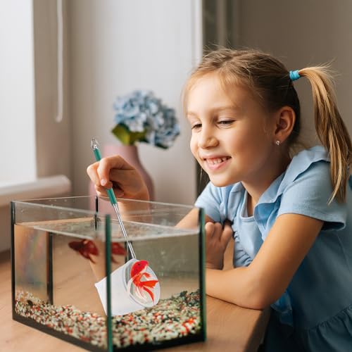 6 Pcs Aquarium Fish Net with Extendable Stainless Steel Handle, Adjustable Fish Tank Shrimp Net, Circle and Square Brine Shrimp Net for Aquarium, Pond, 5 Colors