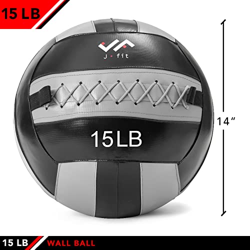JFit Wall Ball – Premium Soft Weighted Exercise Ball for Strength, Conditioning, Gym & Home Workouts, 4-30 LB - color: Gray/Black, style: 15-Pound