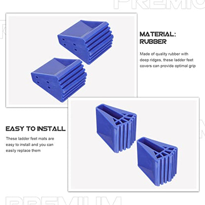 Homoyoyo 2pcs Non- Ladder Feet Pads Rubber Covers for Enhanced Stability and Safety Skid Mats for Ladders and Telescopic Stairs - color: Blue