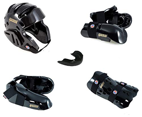 Lightning 8 Piece Deluxe Gear Set w/Shin Guards & Free Mouthpiece (Red, Large)