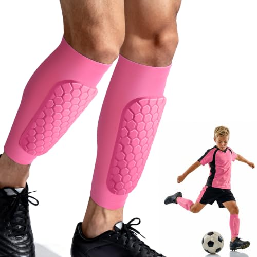 XZQTIVE Soccer Shin Guards Shin Defender for Kids Youth Adult, Ski Shin Guard Calf Compression Sleeve with Honeycomb Shin Pads - color: light pink, size: XX-Small