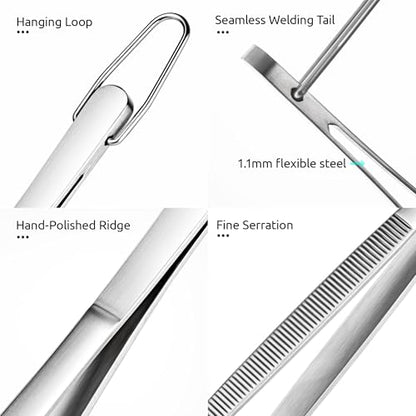 U-Taste 10in Kitchen Cooking Tweezer: 18/8 Stainless Steel Food-Grade Metal Food Tong, Seamless-Welding, Sturdy, Flexible and Non-Slip for Pasta Salad Serving, Grilling, Frying, Baking (Round Tip) - size: 10in (round tip)
