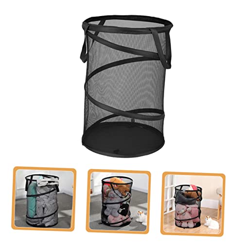 Amosfun Foldable Large Capacity Mesh Laundry Basket Clothes Organizing Hamper for Dirty Clothes Storage Multipurpose Foldable Mesh Bin for Home and Sports Gear Organizer Black