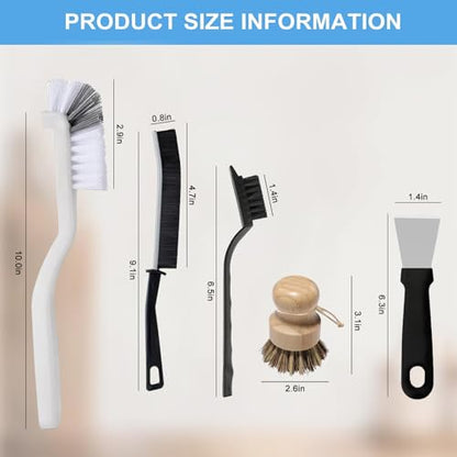 12Pcs Crevice Cleaning Brush Set, Hard Bristle Multi-Purpose Household Cleaning Tools for Kitchen Bathroom Tile Grout Window Track, Bamboo Pot Brush + Copper Wire Brush + Scraper