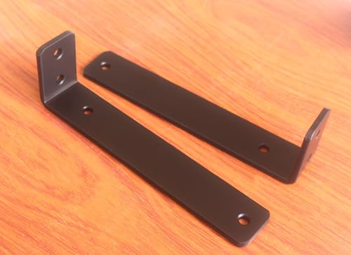 6 Pack - L 8" x H 2" x W1.5, 5mm Thick Black L Shelf Bracket, Iron Shelf Brackets, Metal Shelf Brackets, Floating Shelf, Shelf Supports with Screws - size: 8''x2'', style: Black 6 Pack