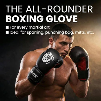 FIGHTR® Boxing Gloves - Pro Training Sparring Gloves - color: Black / Red, size: 12 oz