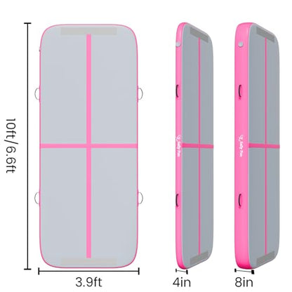 Inflatable Gymnastics Mat 6.6ft/10ft Air Tumble Track Training Mat 4/8 inches Thick Tumbling mat with Electric Pump for Home Use/Tumble/Gym/Training/Cheerleading/Water/Yoga - color: Pink, size: 10ft*3.9ft*8in