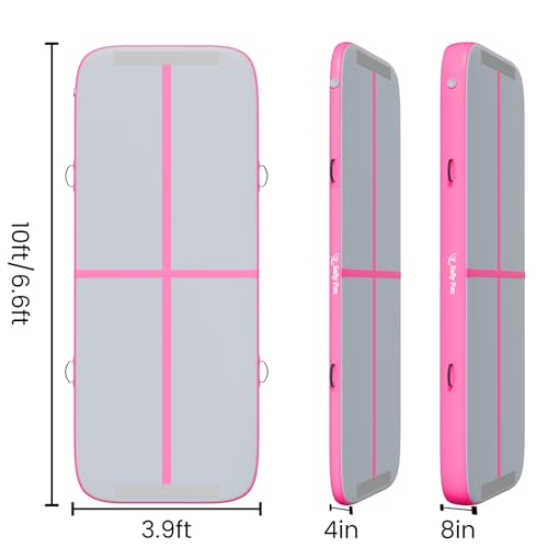 Inflatable Gymnastics Mat 6.6ft/10ft Air Tumble Track Training Mat 4/8 inches Thick Tumbling mat with Electric Pump for Home Use/Tumble/Gym/Training/Cheerleading/Water/Yoga - color: Pink, size: 10ft*3.9ft*4in