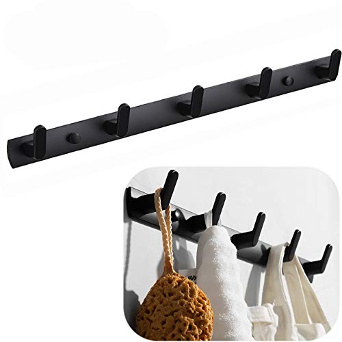 Wall Mounted Coat Rack, 5 Hooks, 17.7"x1.3", Modern, Black - size: 5 Hooks