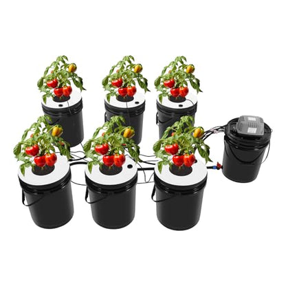 Hydroponics Grow System with Top Drip Kit, 20L/5.28Gal Deep Water Culture, Recirculating Drip Garden Systems with Multi-Purpose Trachea and Air Pump, 6 Hydroponic Tanks