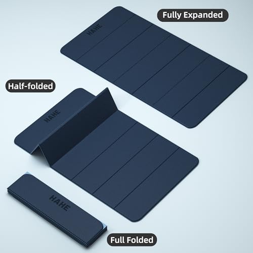 HAHE Extra Wide Folding Exercise Mat 75"x40"x0.4" TPE Fitness Mat | High Density Foldable Yoga Mat, Non-Slip Yoga Mat for Home Gym, Strength Training, Travel, 7-Fold Portable for Women, Men - color: Navy Blue & Mist Blue