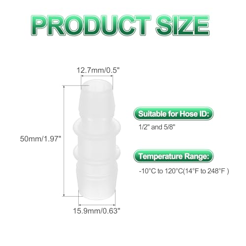 PATIKIL Hose Barb Reducer, 3 Pcs 5/8" to 1/2" Hose ID Connectors Joint Plastic Pipe Fitting Splicer Mender Union Adapter for Air Water Fuel Gas Aquarium, White