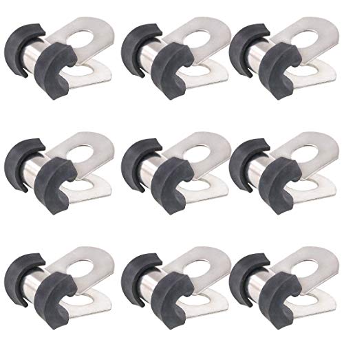 Keadic 20Pcs 3/16" (4mm) Cable Clamp Rubber Wire Clamps Stainless Steel Rubber Cushioned Insulated Clamps