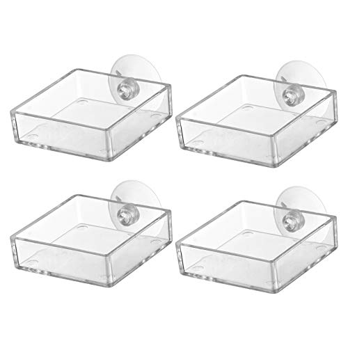 balacoo Aquarium Feeding Plate with Suction Cup 2.55 Inch Square Transparent Fish Tank Feeder Bowl Adjustable Height Shrimp Feeder for Freshwater Fish Easy to Clean 4 Pack