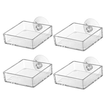 balacoo Aquarium Feeding Plate with Suction Cup 2.55 Inch Square Transparent Fish Tank Feeder Bowl Adjustable Height Shrimp Feeder for Freshwater Fish Easy to Clean 4 Pack