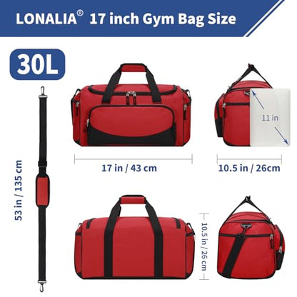 30L Gym Sport Duffle Bag, 17 inch, Red - color: Red