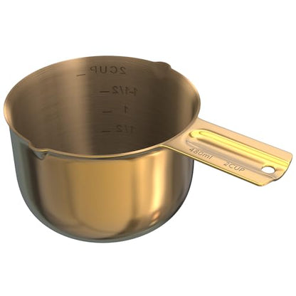 2 Cup Measuring Cup (480ml, 16oz) – Gold Stainless Steel Measure Scoop with Easy-Pour Spouts, Flat Base, by Color Up - size: 2 Cup (480 ml) Gold