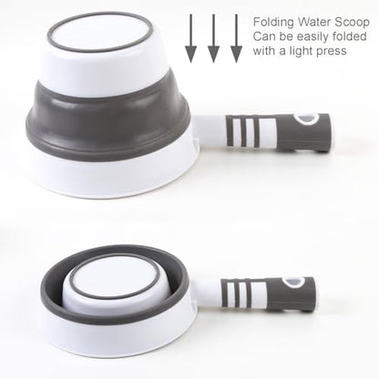 Folding Water Ladle Collapsible Water Dipper Water Scoop Portable Foldable Bath Ladle for Kitchen Bathroom Grey