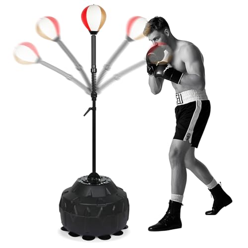 Boxing bar Reflex Speed Bag Punching Bag Free Standing Boxing Bag with Adjustable Height & Reinforced Spring Strong Durable Relief Stress Ball for MMA WWE Exercise（red White Gold）