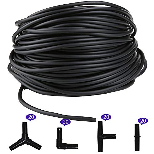 Aquarium 165 Feet Standard 3/16" Black Flexible Airline Tubing with Black Plastic Connectors for Fish Tank,Terrariums, and Hydroponics - size: 165 Feet with connectors