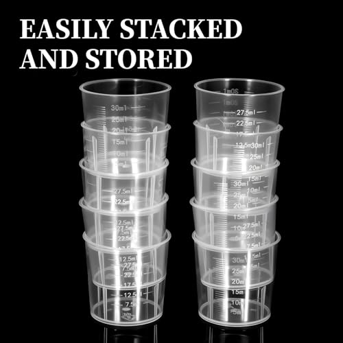 Plastic Liquid Measuring Cups 20pcs Disposable Medicine Cups Graduated Transparent Clear Plastic Graduated Beaker for Kitchen Cooking Lab Measure Tool 30ml (1oz)