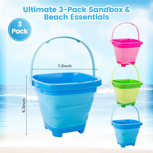 Collapsible Bucket for Kids, Foldable Pail Bucket for Beach Toys, Summer Toys, Camping Gear, Beach Party, Fishing, and Fun Summer Activities